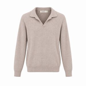 Suitsupply Mens Polo Sweater Beige Cashmere Wool Ribbed Knit Pullover Medium